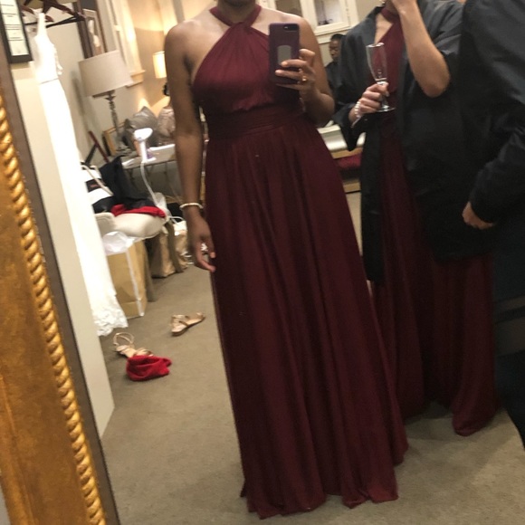 Wine Red Chiffon Bridesmaid Gown - Picture 1 of 4